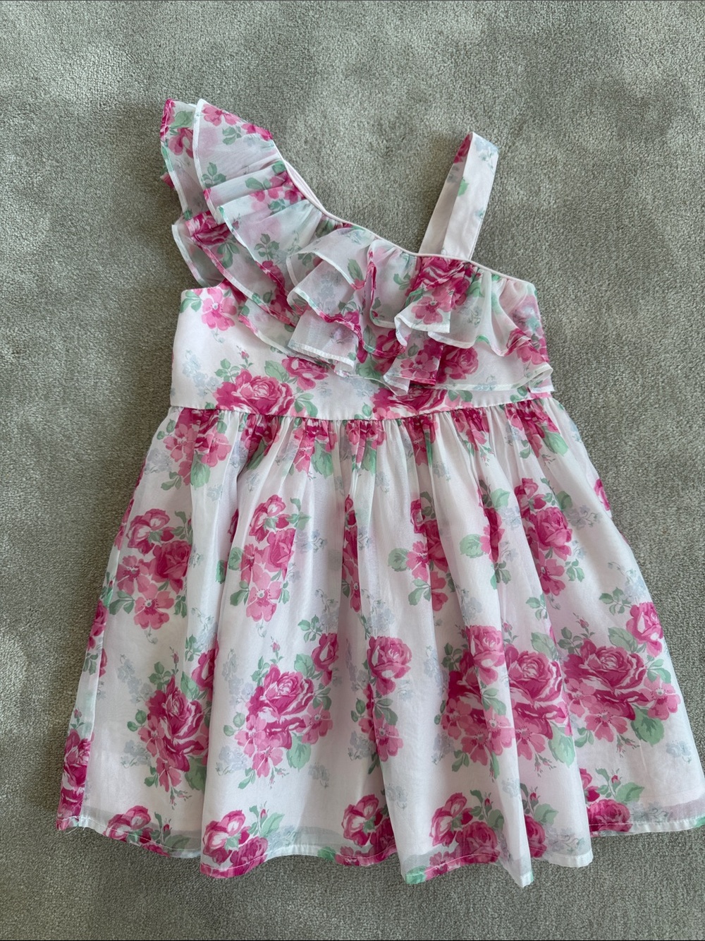 Janie and Jack Pink Floral One-Shoulder Ruffle Dress, size 3T